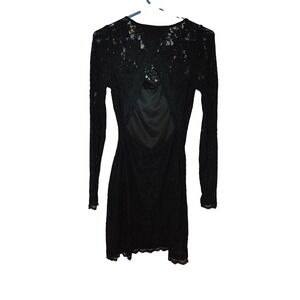 Express Black Floral Lace Long Sleeve Sweetheart Illusion Top Womens Small